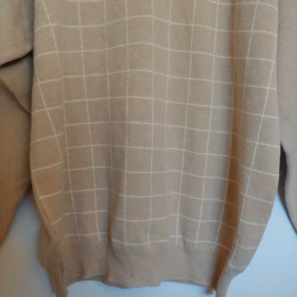 Peter Scott Camel and White Plaid Long Sleeve 100% lambs Wool Large - Picture 5 of 12